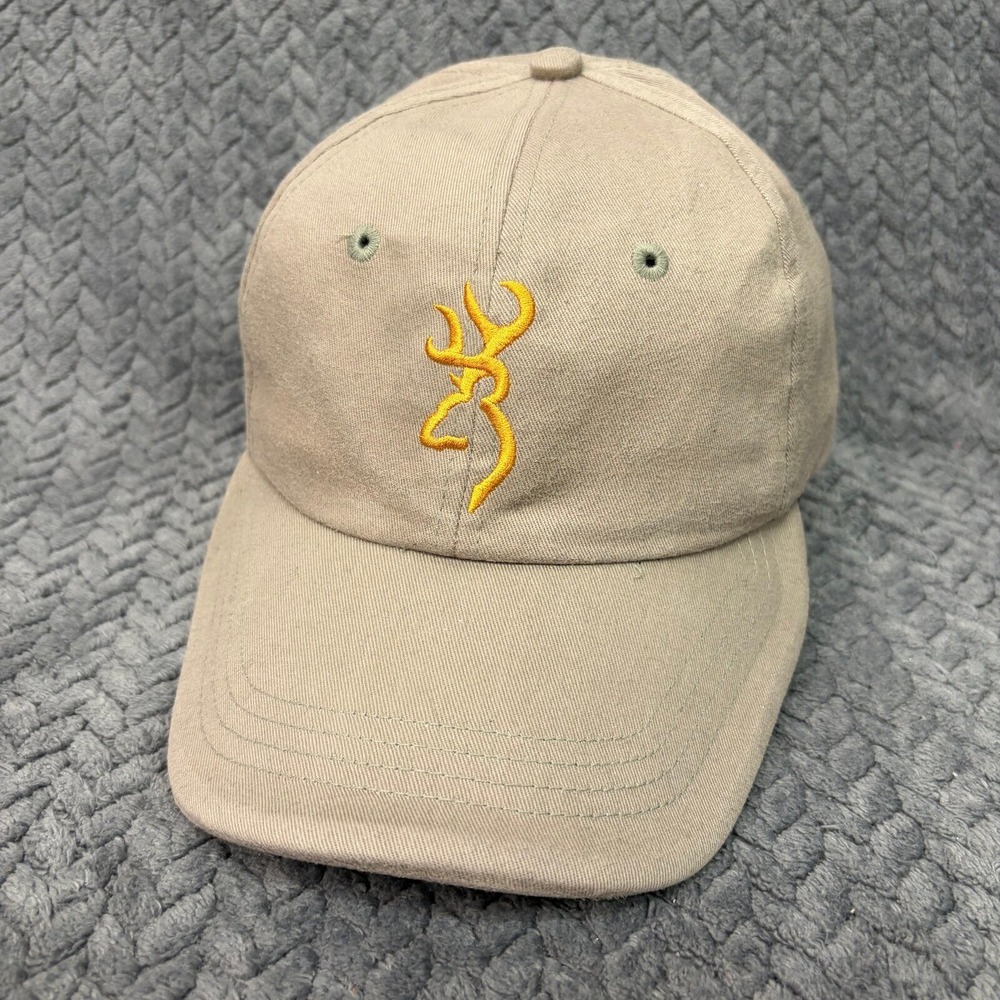 Browning Hat Baseball Cap Mens OSFA Tan Yellow Buckmark Logo Dad Hat